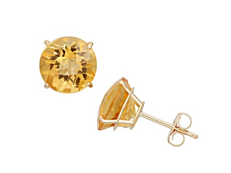 Citrine Round 10K Yellow Gold Stud Earrings 3.50ctw