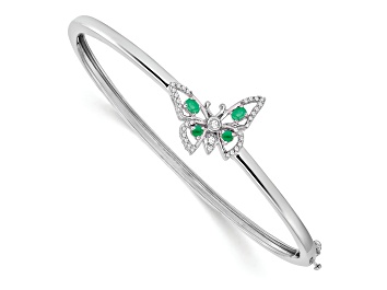 Picture of Rhodium Over 14k White Gold Emerald and Diamond Butterfly Bangle