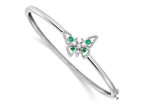 Rhodium Over 14k White Gold Emerald and Diamond Butterfly Bangle