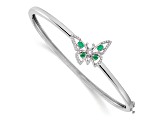 Rhodium Over 14k White Gold Emerald and Diamond Butterfly Bangle