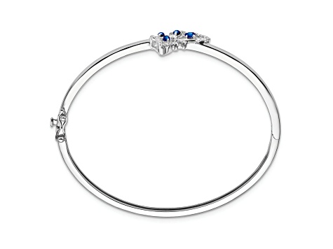 Rhodium Over 14k White Gold Sapphire and Diamond Butterfly Bangle
