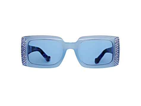 Blue Crystal Rectangular Frame Sunglasses