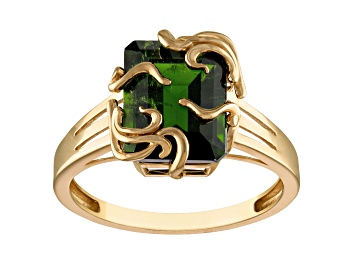 Picture of 10K Yellow Gold Rectangular Octagonal Chrome Diopside Medusa Ring 3ctw