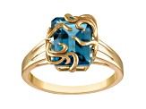 10K Yellow Gold Rectangular Octagonal London Blue Topaz Medusa Ring 3.3ctw