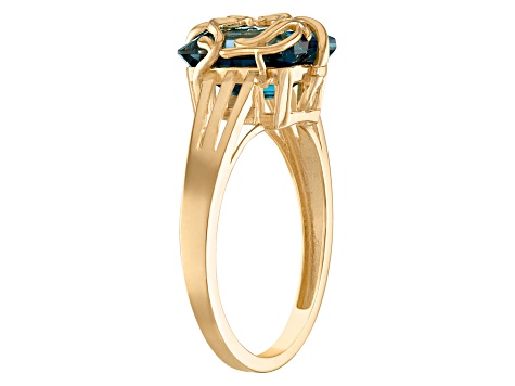 10K Yellow Gold Rectangular Octagonal London Blue Topaz Medusa Ring 3.3ctw