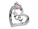 Rhodium Over 14k White Gold Lab Created Pink Sapphire and Diamond Mom Heart Pendant