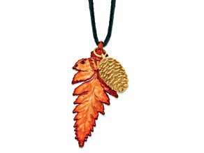 Iridescent Copper Fern Leaf and 24k Yellow Gold Dipped Pine Cone 20 Inch Necklace