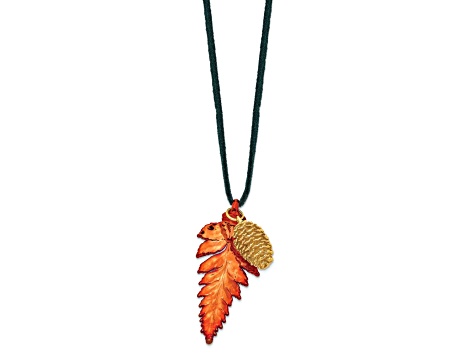 Iridescent Copper Fern Leaf and 24k Yellow Gold Dipped Pine Cone 20 Inch Necklace