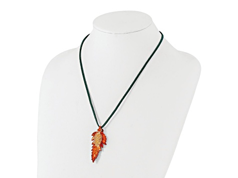 Iridescent Copper Fern Leaf and 24k Yellow Gold Dipped Pine Cone 20 Inch Necklace