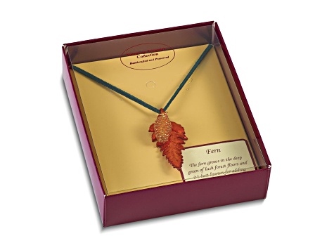 Iridescent Copper Fern Leaf and 24k Yellow Gold Dipped Pine Cone 20 Inch Necklace