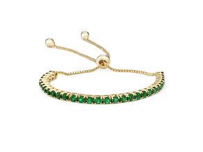 Round Emerald Simulant 14K Yellow Gold Over Sterling Silver Bolo Bracelet 3.41ctw