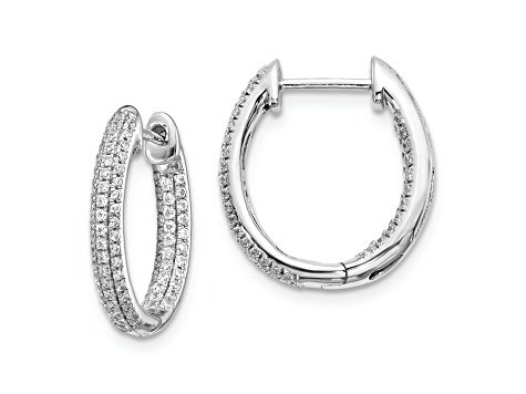 Rhodium Over 10k White Gold 11/16" 0.62ctw Diamond In and Out Hinged Hoop Earrings