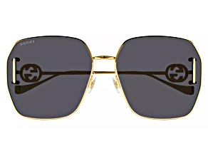 Gucci Gold Tone Oversize Frame with "GG" Logo Accent / Gray Lens Sunglasses