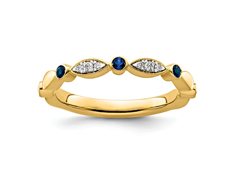 14K Yellow Gold Stackable Expressions Lab Created Sapphire and Diamond Ring 0.105ctw