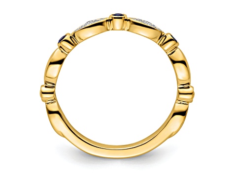 14K Yellow Gold Stackable Expressions Lab Created Sapphire and Diamond Ring 0.105ctw