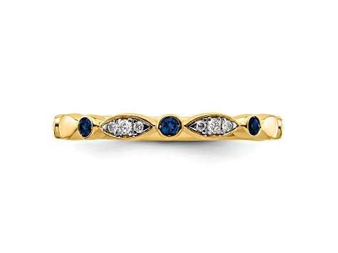 14K Yellow Gold Stackable Expressions Lab Created Sapphire and Diamond Ring 0.105ctw