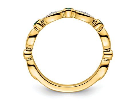 14K Yellow Gold Stackable Expressions Lab Created Emerald and Diamond Ring 0.07ctw