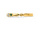 14K Yellow Gold Stackable Expressions Lab Created Emerald and Diamond Ring 0.07ctw