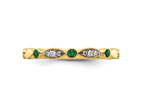 14K Yellow Gold Stackable Expressions Lab Created Emerald and Diamond Ring 0.07ctw
