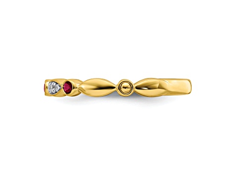14K Yellow Gold Stackable Expressions Lab Created Ruby and Diamond Ring 0.096ctw