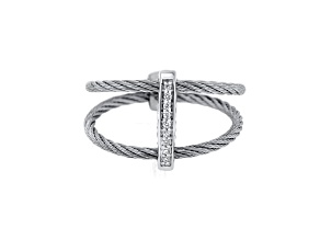 Diamond Stainless Steel and 18K White Gold Band Ring