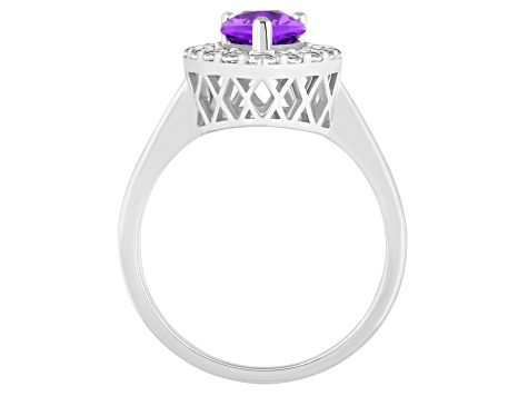 8x5mm Pear Shape Amethyst And White Topaz Accents Rhodium Over Sterling Silver Halo Ring
