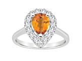 8x5mm Pear Shape Citrine And White Topaz Accents Rhodium Over Sterling Silver Halo Ring