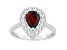 8x5mm Pear Shape Garnet And White Topaz Accents Rhodium Over Sterling Silver Halo Ring