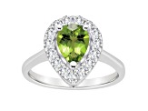 8x5mm Pear Shape Peridot And White Topaz Accents Rhodium Over Sterling Silver Halo Ring