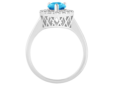 8x5mm Pear Shape Swiss Blue Topaz And White Topaz Accents Rhodium Over Sterling Silver Halo Ring