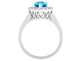 8x5mm Pear Shape Swiss Blue Topaz And White Topaz Accents Rhodium Over Sterling Silver Halo Ring