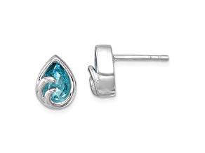 Rhodium Over Sterling Silver Polished Crystal Wave Post Earrings