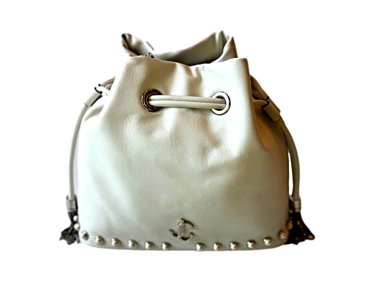 Jimmy Choo Marcheline Pearl Small Drawstring Bucket Crossbody Bag Ivory