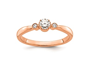 14K Rose Gold Petite Beaded Edge Round Diamond Ring 0.24ctw