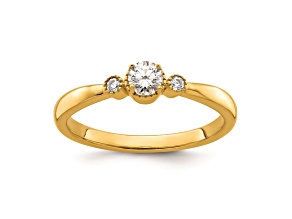 14K Yellow Gold Petite Beaded Edge Round Diamond Ring 0.24ctw