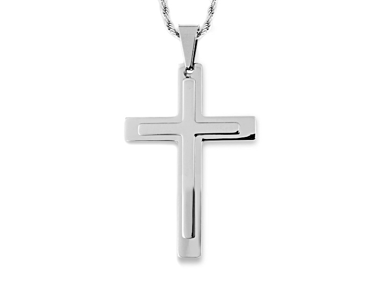 Invicta Jewelry Men's Polished Steel Layered Cross Pendant Necklace - 24"