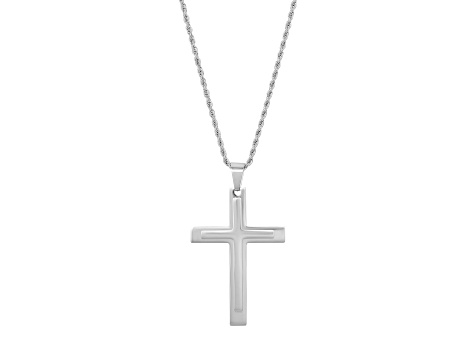 Invicta Jewelry Men's Polished Steel Layered Cross Pendant Necklace - 24"