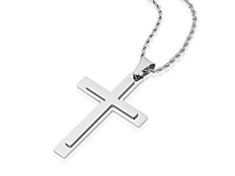 Invicta Jewelry Men's Polished Steel Layered Cross Pendant Necklace - 24"