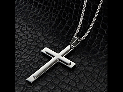 Invicta Jewelry Men's Polished Steel Layered Cross Pendant Necklace - 24"