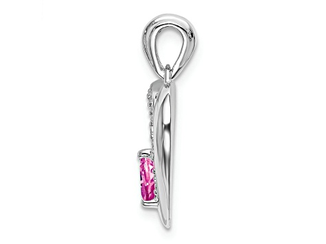 Rhodium Over 14k White Gold Lab Created Pink Sapphire and Diamond Heart Pendant