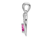 Rhodium Over 14k White Gold Lab Created Pink Sapphire and Diamond Heart Pendant