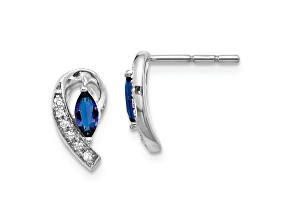 Rhodium Over 10k White Gold Diamond and 0.32ctw Sapphire September Birthstone Stud Earrings