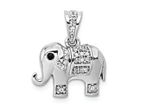 Rhodium Over 14k White Gold Black and White Diamond Elephant Pendant