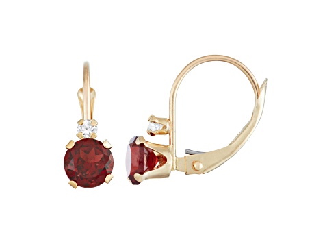 Garnet and White Zircon 10K Yellow Gold Dangle Earrings 1.10ctw