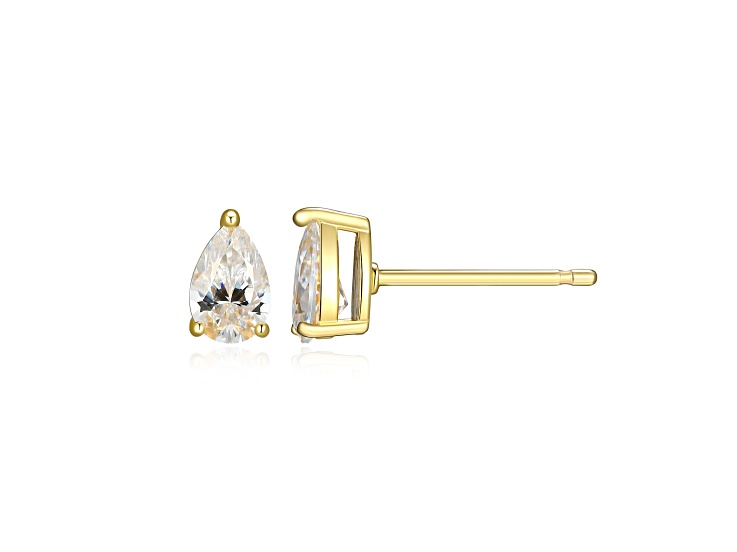 Pear Shape Moissanite 14k Yellow Gold Over Silver Stud Earrings 0.86ctw DEW