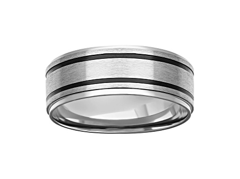 9mm Band in Stainless Steel with Black-PVD Plated Stripes