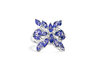 Picture of Rhodium Over Sterling Silver Marquise Tanzanite and White Zircon Ring 6.03ctw