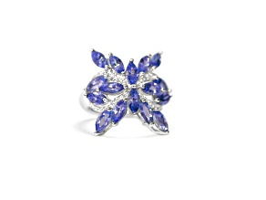 Rhodium Over Sterling Silver Marquise Tanzanite and White Zircon Ring 6.03ctw
