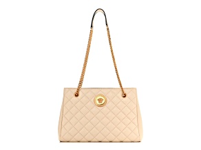 Versace La Medusa Nappa Quilted Beige Leather Large Tote Bag