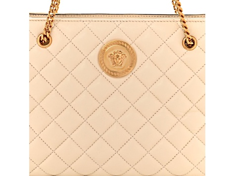 Versace La Medusa Nappa Quilted Beige Leather Large Tote Bag